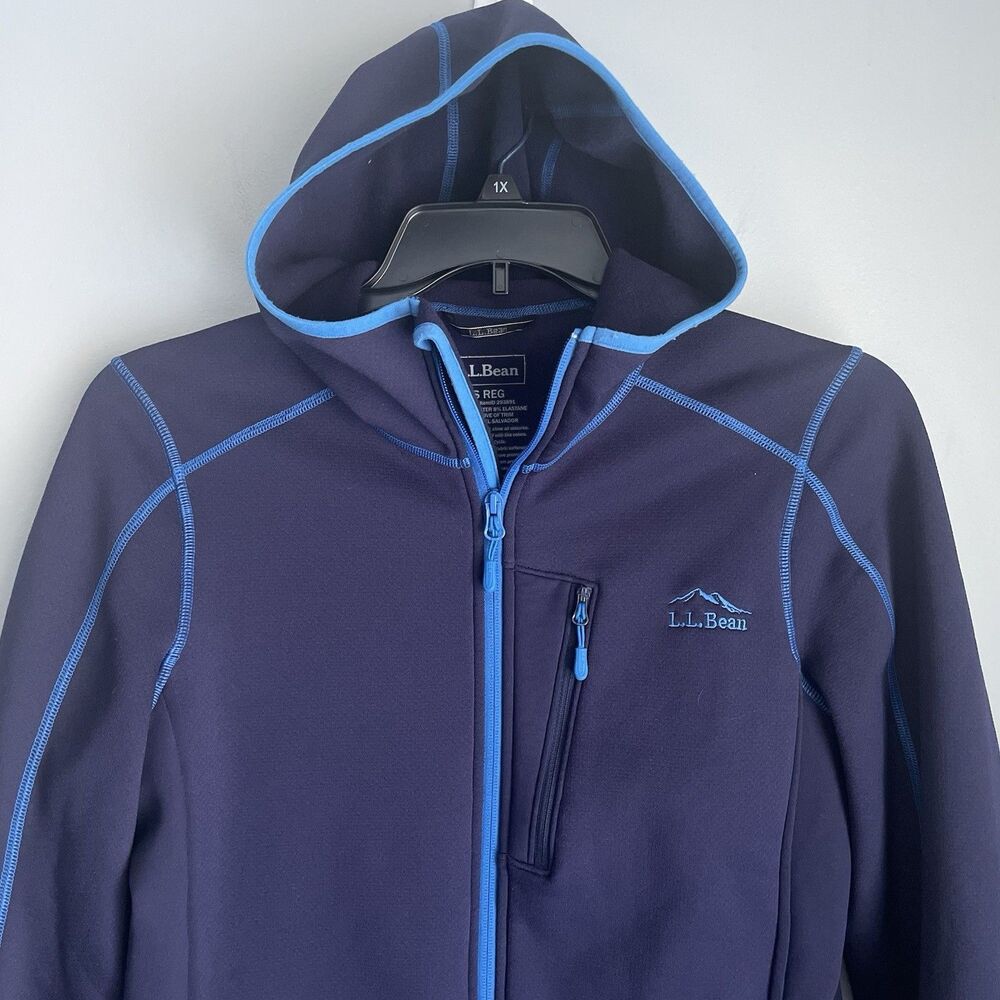 LL Bean Full Zip Jacket w/Hood Men's Size S Blue Lightweight Zip Pockets Logo